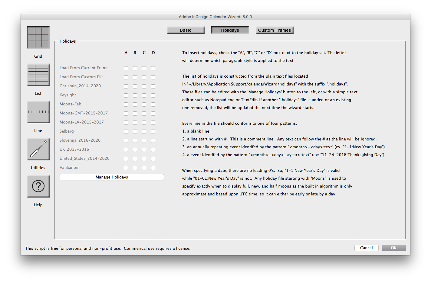 Calendar Wizard User Guide - Advanced Features - Presets